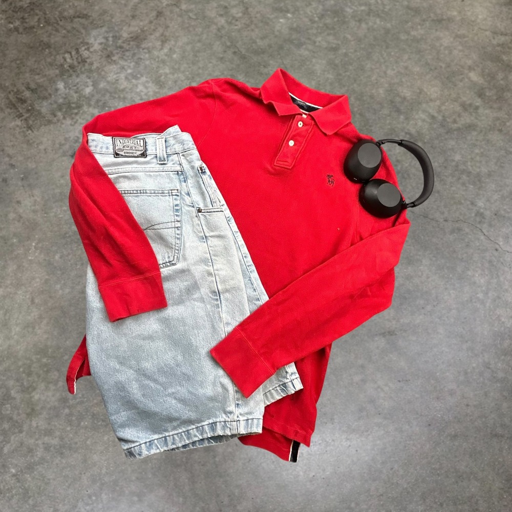 Abercrombie & Fitch Vintage Y2K Red Long Sleeve‎ Polo Shirt Mens XXL Muscle Fit